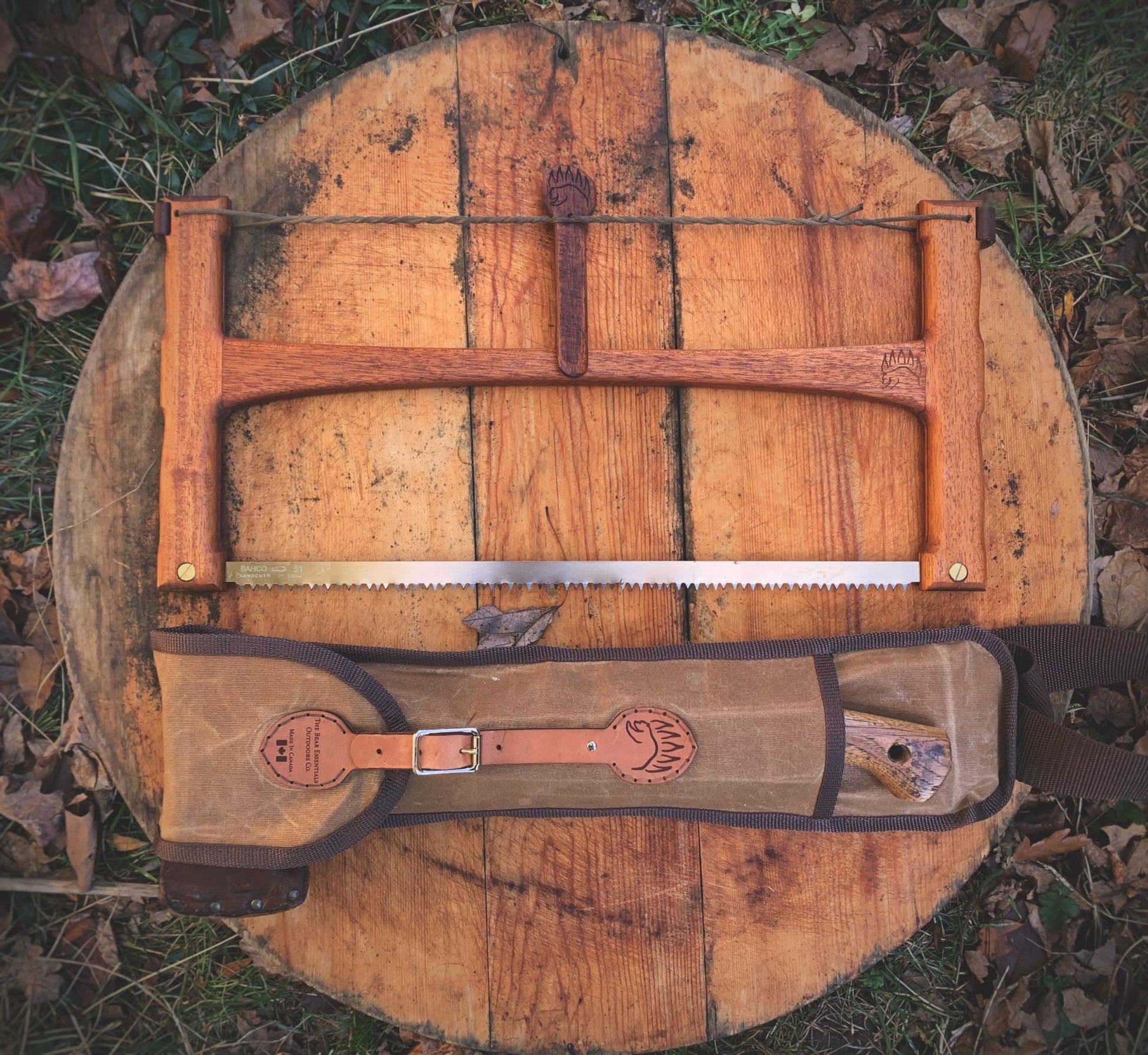 The Original Bucksaw - The Bear Essentials Outdoors Co., Saw N' Axe Sling [Olive Drab], Standard Bucksaw Engraving,